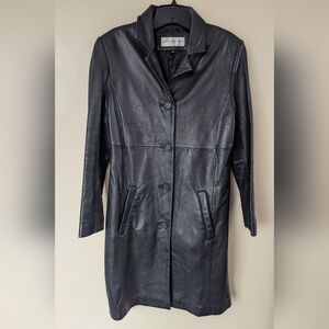 VINTAGE 1990's Jones New York Black Leather Jacket/Coat (SMALL P)